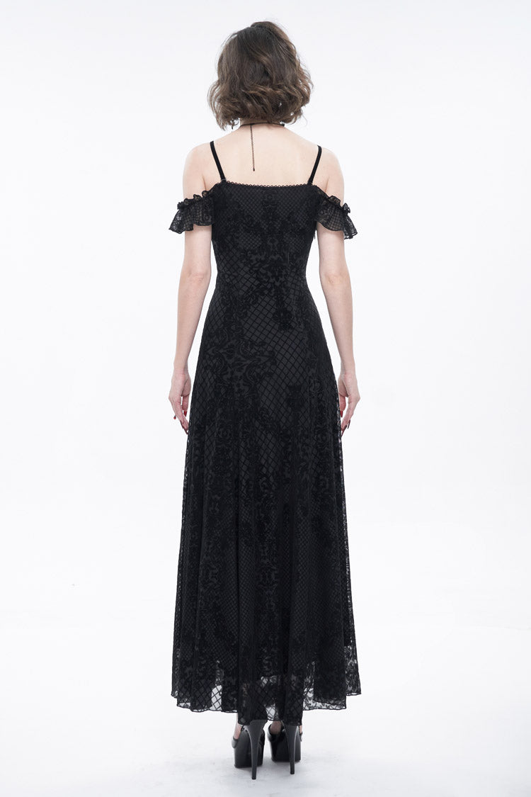 Raven Velvet Off-Shoulder Lace Gothic Dress with Ruffled Hem