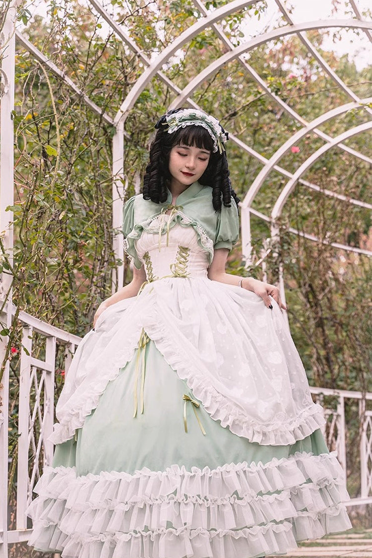 Jade Multi-Tier Hanayome Lace-Up Plus-Size Sweet Lolita JSK (Long)