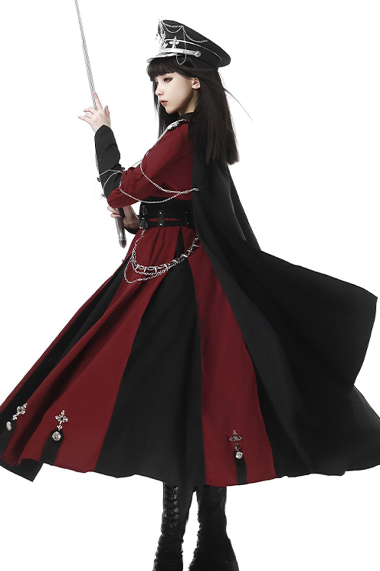 Red Black Metal Chain Print Bow Gothic Military Elegant Lolita Dress