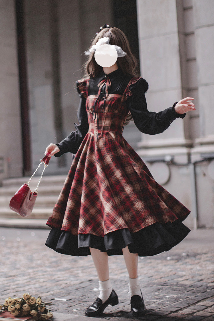 Red Madeline Print Ruffled Vintage Elegant Jumper Dress