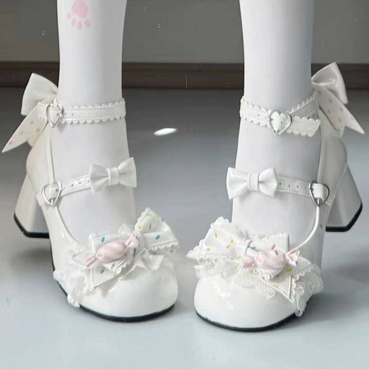 Ribbon Frilled Lace-Up Girly Lolita High-Heel Pumps - 3 Tones