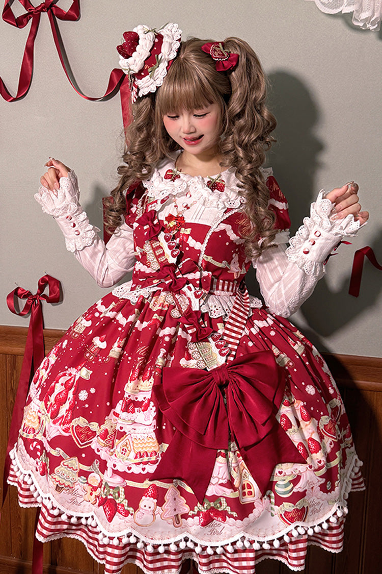 Mint Strawberry Dessert Printed Sweet Lolita Dress - Doll Collar Short Sleeved