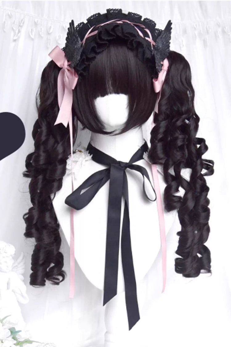 Sweet Lolita Twin Tail Wig with Curls, Black Roman