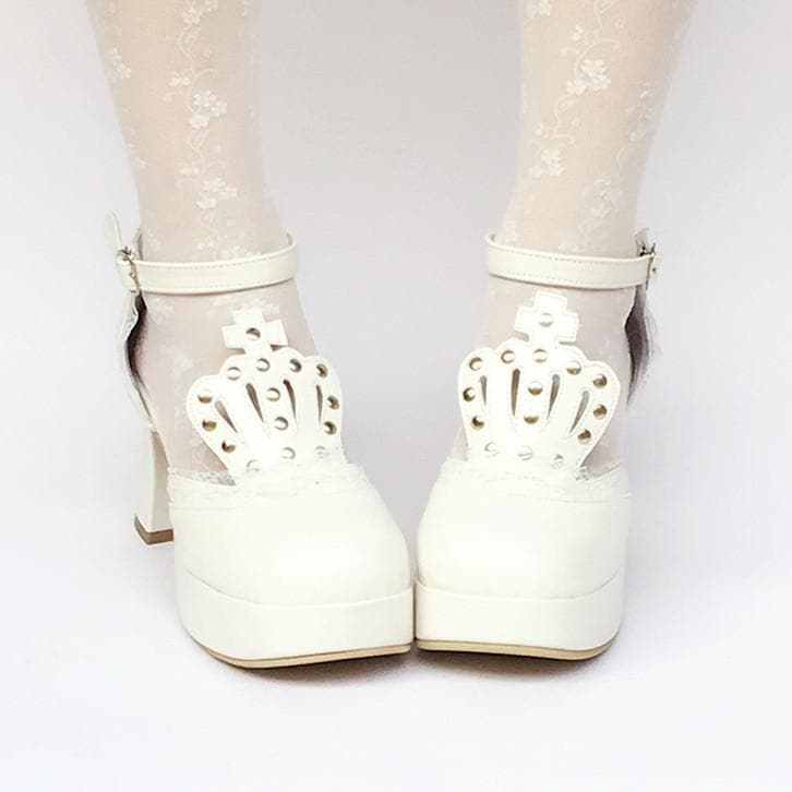SP168283 Princess White Custom Platform Shoes Made Crown