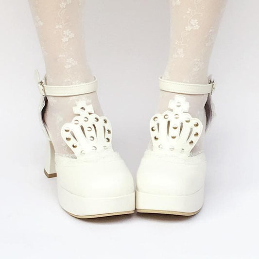 SP168283 Princess White Custom Platform Shoes Made Crown