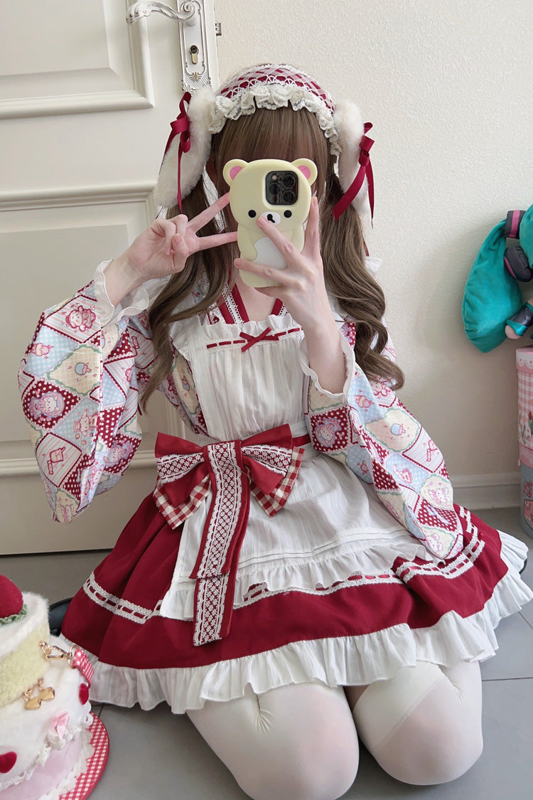Showa Sweet Pet Japanese Maid Lolita Dress with Ruffle Bowknot