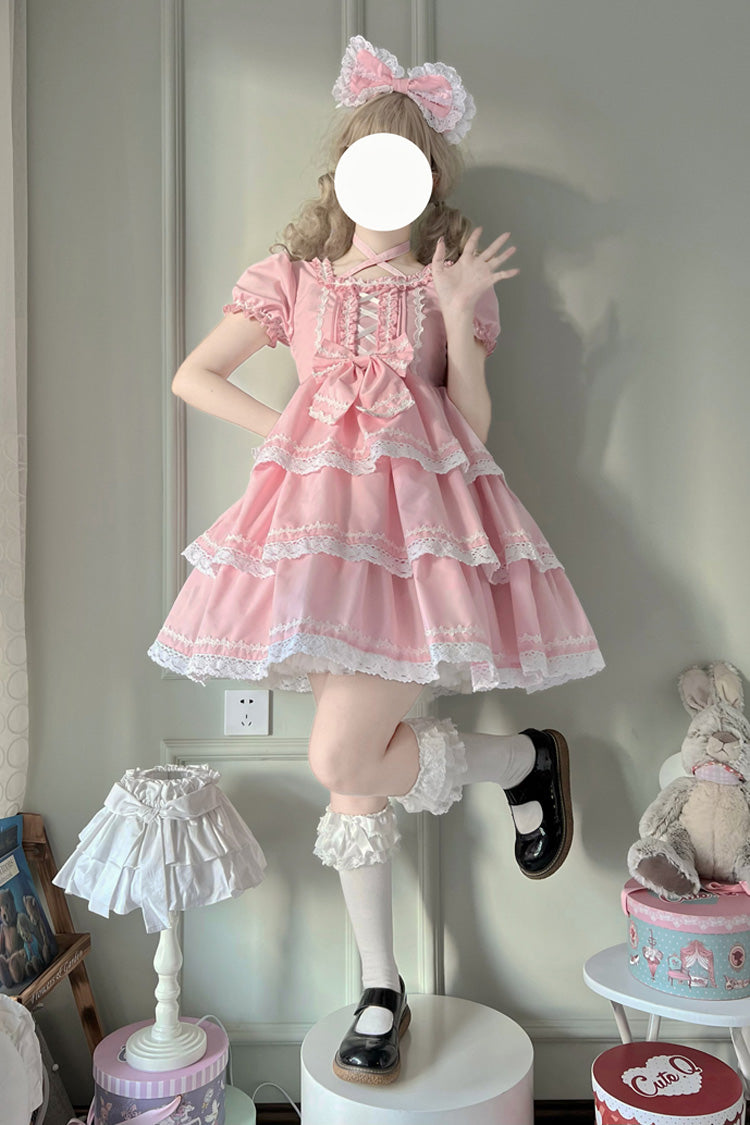 Rose Three-Layer Removable Sleeves Bow Accent Lace-Up Sweet Lolita Gown
