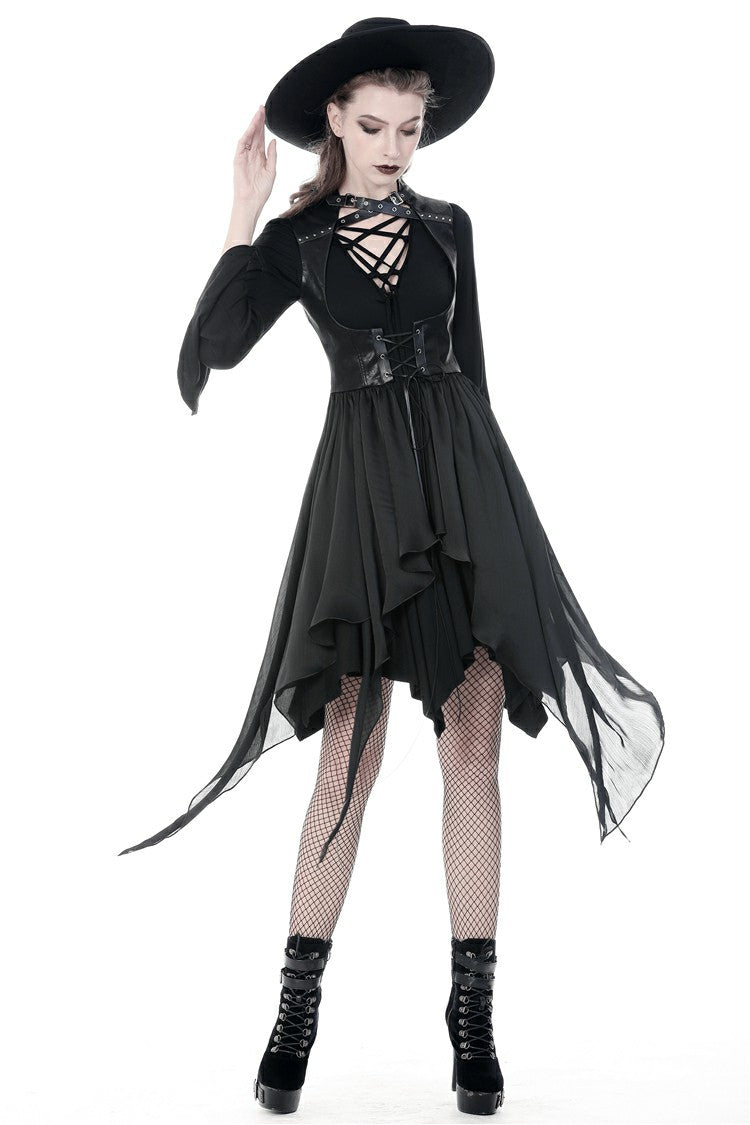 Punk Jacket with Cut-Out Chest Irregular Hem Lace-Up Buckles