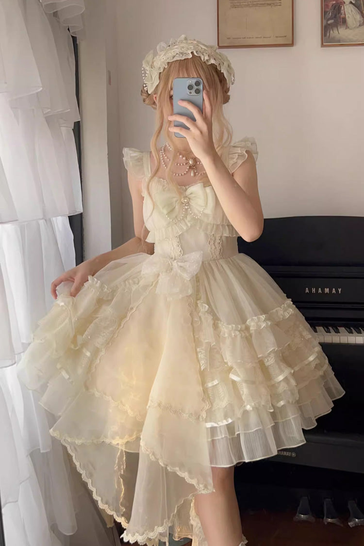 Sweet Apricot Solid Color Layered Ruffle Hanayome Lolita JSK Gown