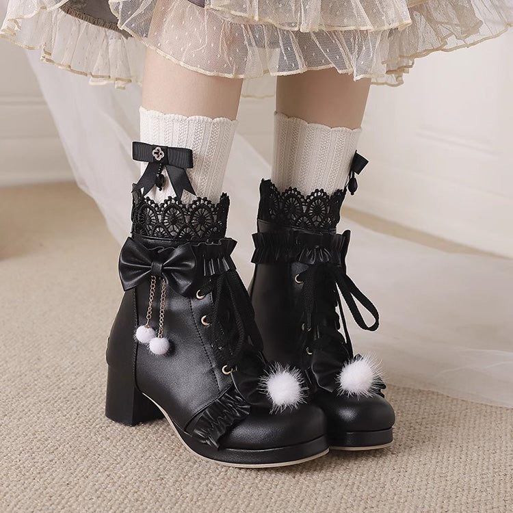 Ribbon-Stitched Lace Adorable Elegant Lolita Boots - 3 Tones