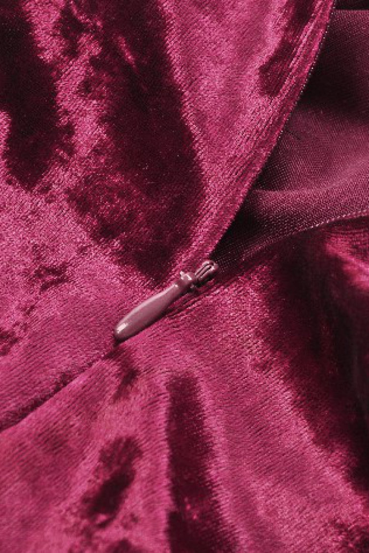 Crimson & Noir Velvet & Lace Lace-Up High-Low Maxi Gothic Skirt
