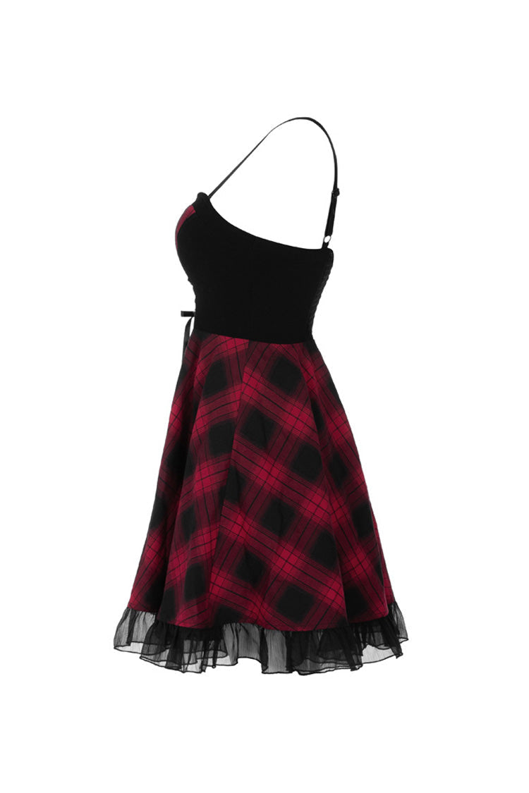 Lattice Plaid Stitching Binding Steam Punk Strap Dress