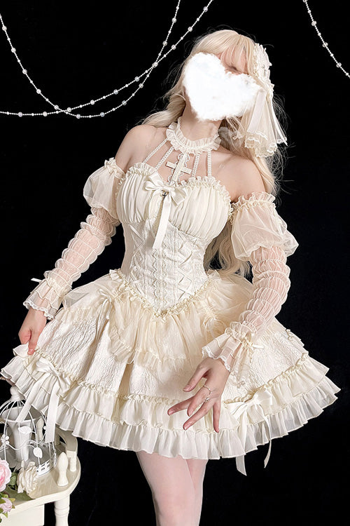 Ivory Off-Shoulder Sleeveless Ruffled Sweet Lolita Tiered Gown