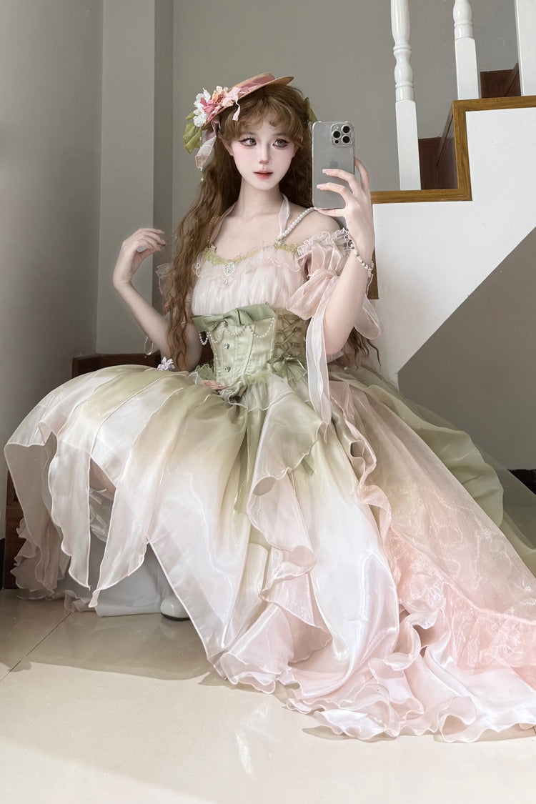 Irregular Bowknot JSK Dress in Pink and Green