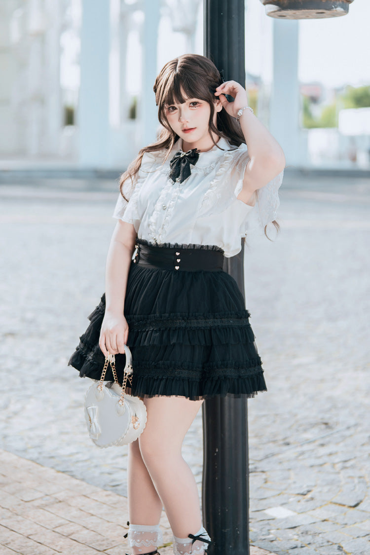 Velvet Bunny Double-Layered Ruffled Lace Sailor Collar Plus-Size Two-Piece
