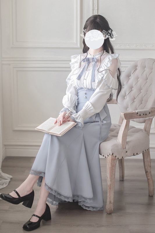 Navy Slim-Fit Sweet Lolita Fishtail Dress with Bowknot Accents