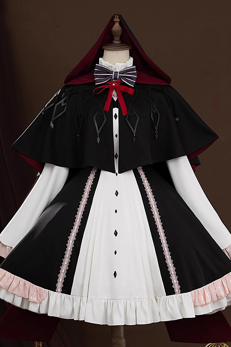 Long-Sleeved Ruffled Cardigan Bow Lace Hooded Gothic Lolita Dress Set