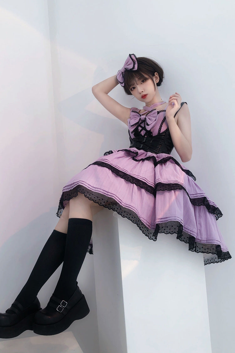 Lilac First-Love Ruffled Bow Lace Sweet JSK Frock