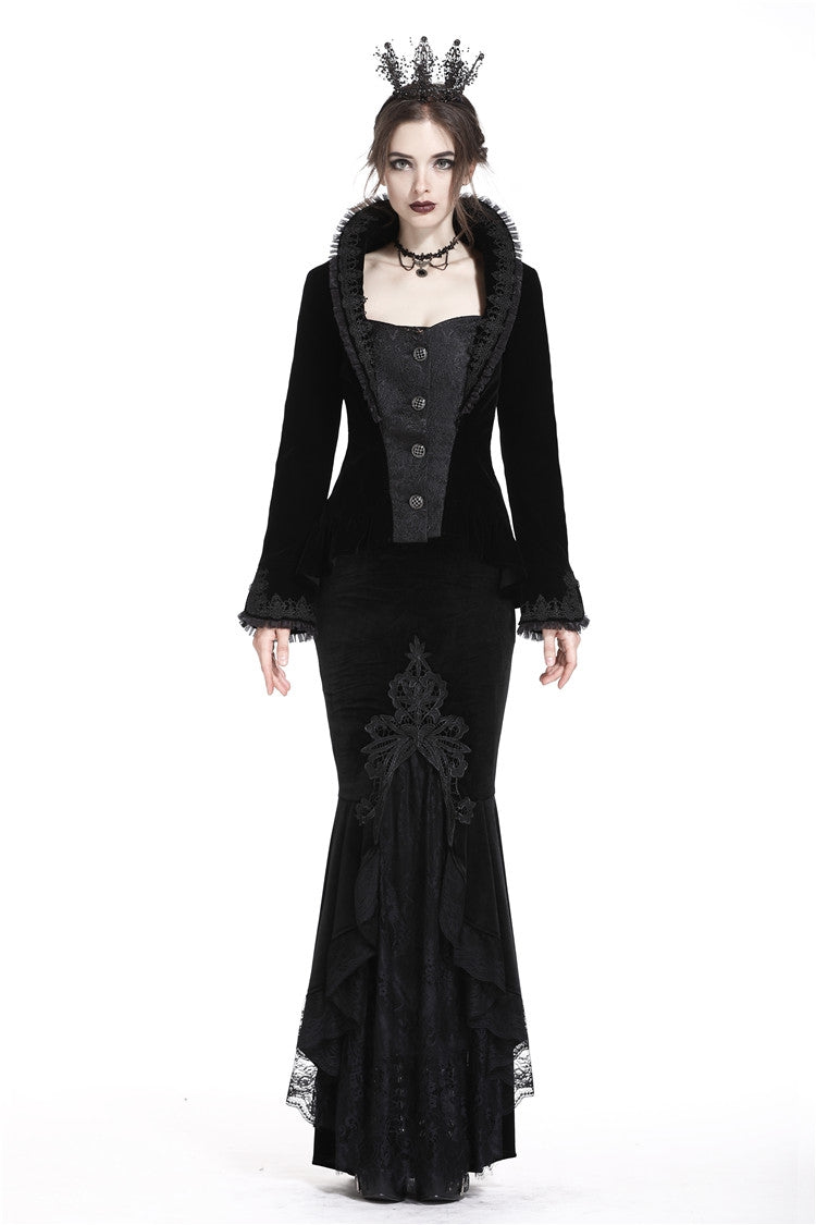 Sable Velour Lace-Trim Gothic Mermaid Skirt