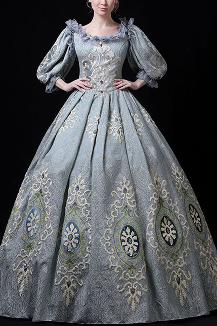 Azure Boat Neck Half Sleeves High-Waist Hollow Embroidery Floral Victorian Lolita Evening Gown