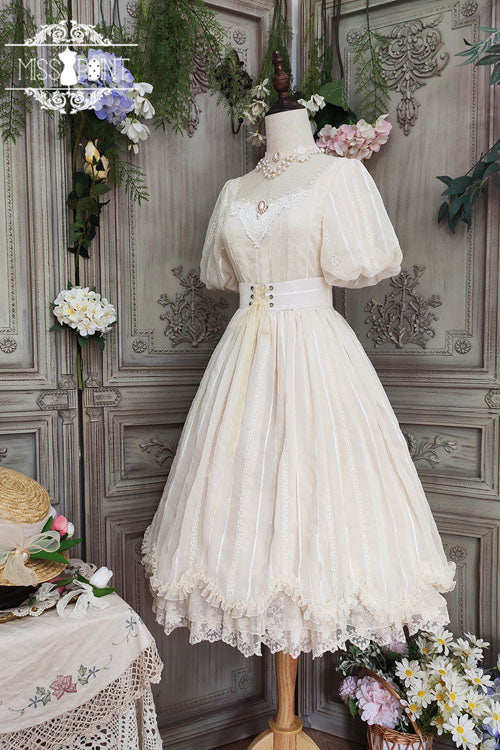Ivory Square Collar Short Sleeve Multi-Layer Ruffled Classic Lolita OP Dress - Altfashion Shop