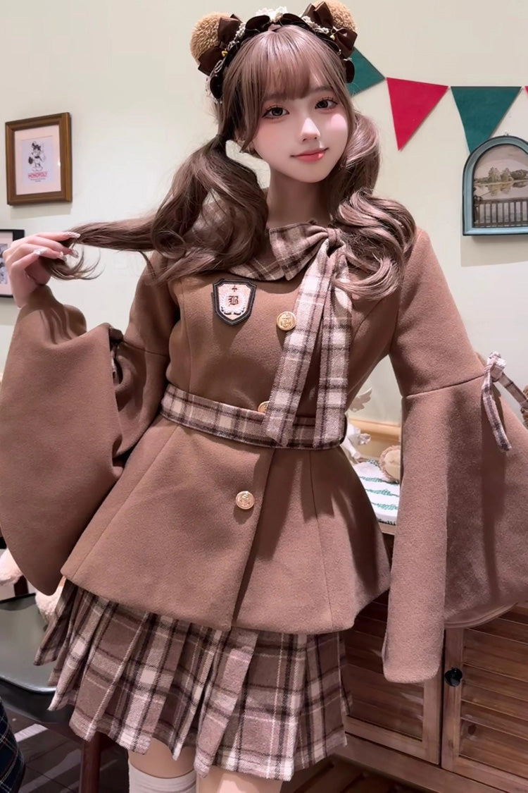 Chestnut Sea Salt Long Trumpet Sleeve Printed Bow Sweet Elegant Lolita Skirt Coat - Multi-Color