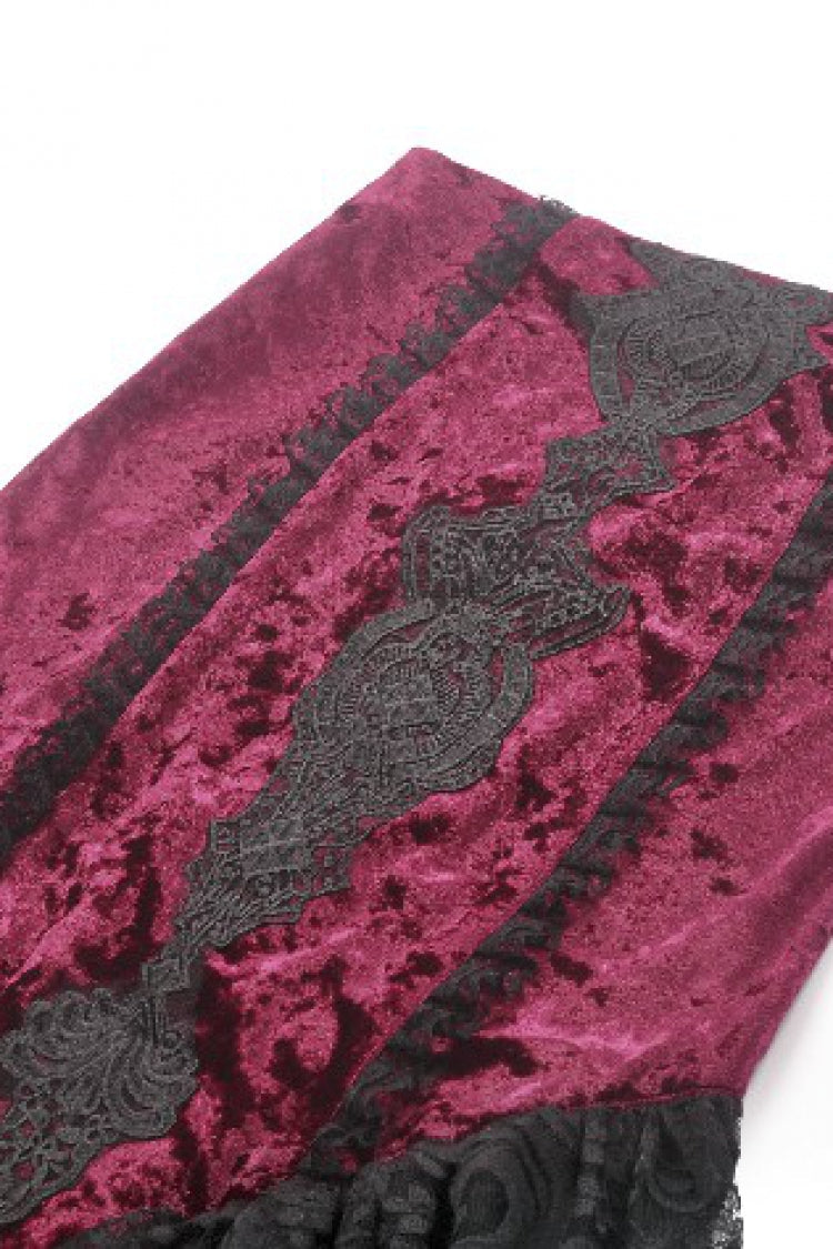 Crimson & Noir Velvet & Lace Lace-Up High-Low Maxi Gothic Skirt