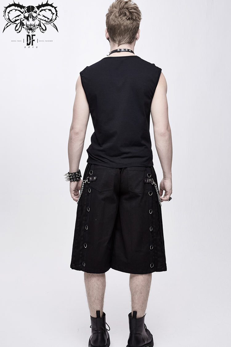 Men's Punk Vest with Lace-Up Splice Coarse Grain Chest