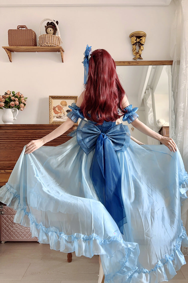 Mermaid Princess Ruffle Hanayome Bow Sweet Elegant JSK Dress Set in Blue