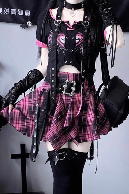Purple Irregular Punk Print Handsome Cool Skirt