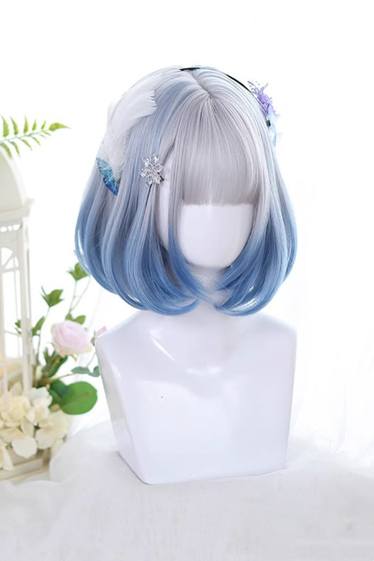 Cute Gradient Bob Wig with Inward Curly Bangs in Two Colors