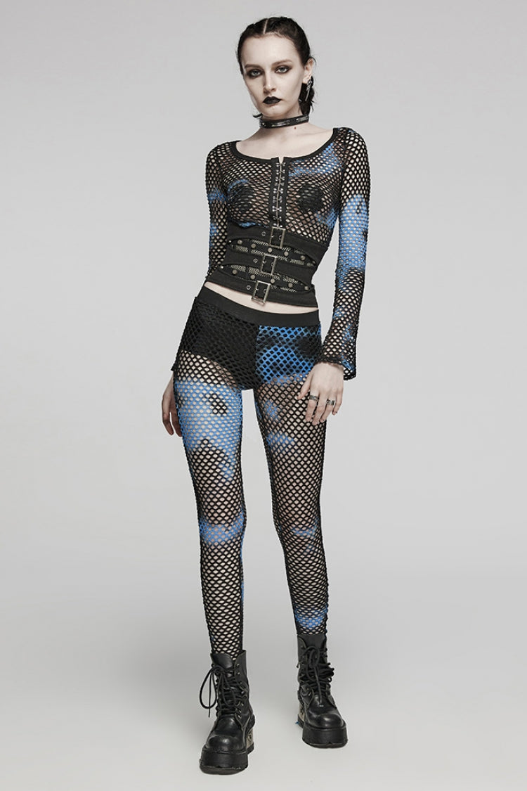 Steampunk Tie-Dyed Tee with Hollow Stitching and Long Sleeves