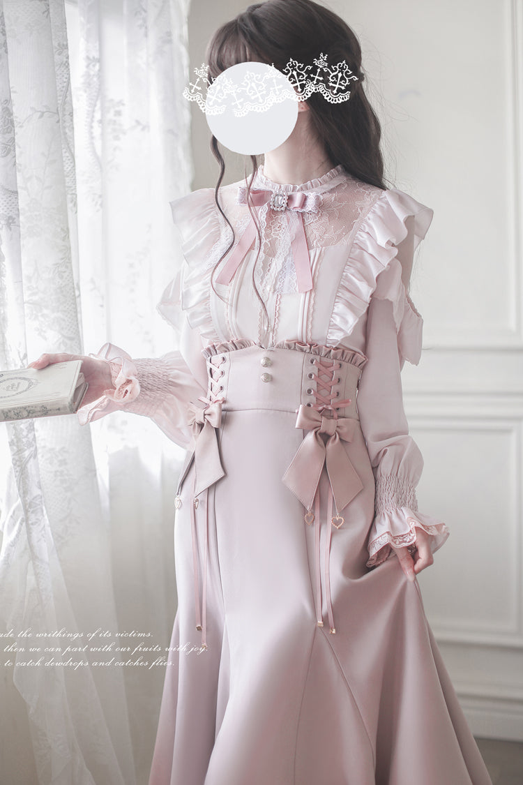 Pink Ruffle Slim Elegant Fishtail Skirt Dress - Sweet Lolita