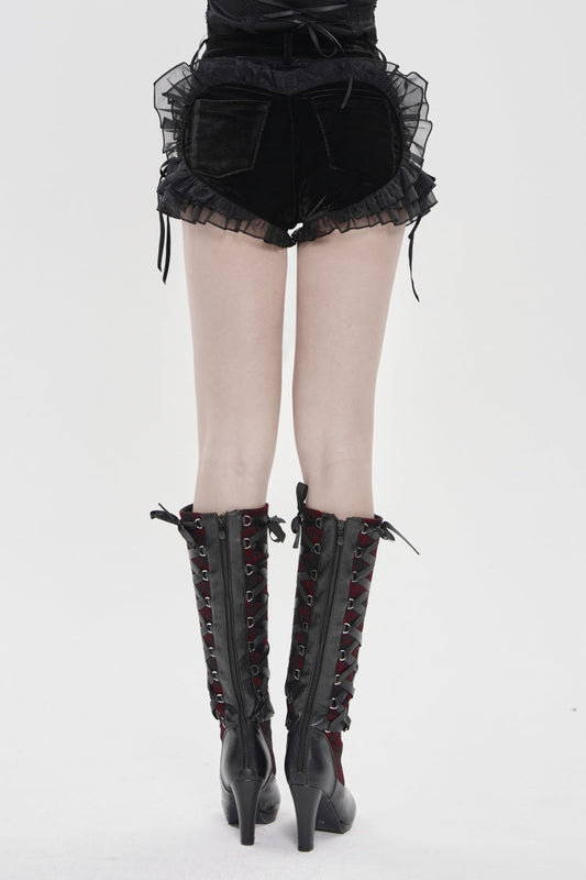 Punk Shorts with Floral Mesh & Embroidered Lace Accents, Black