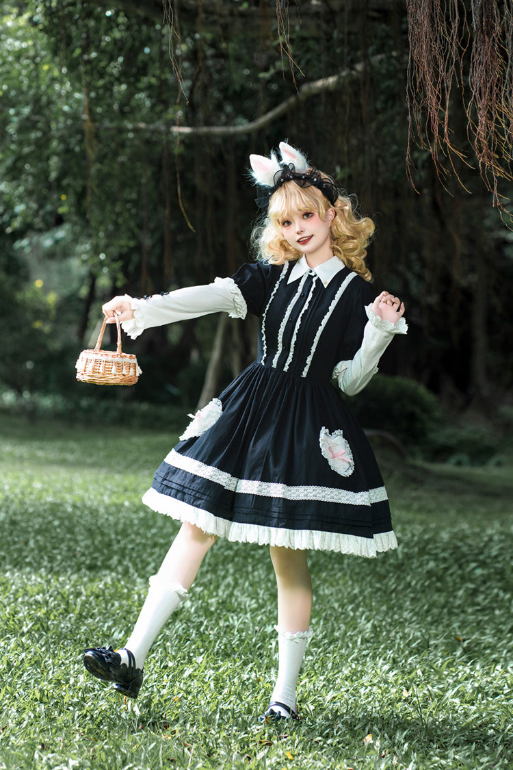 Black Alice Long-Sleeved Ruffle Lace Sweet Princess Lolita Jumper Dress