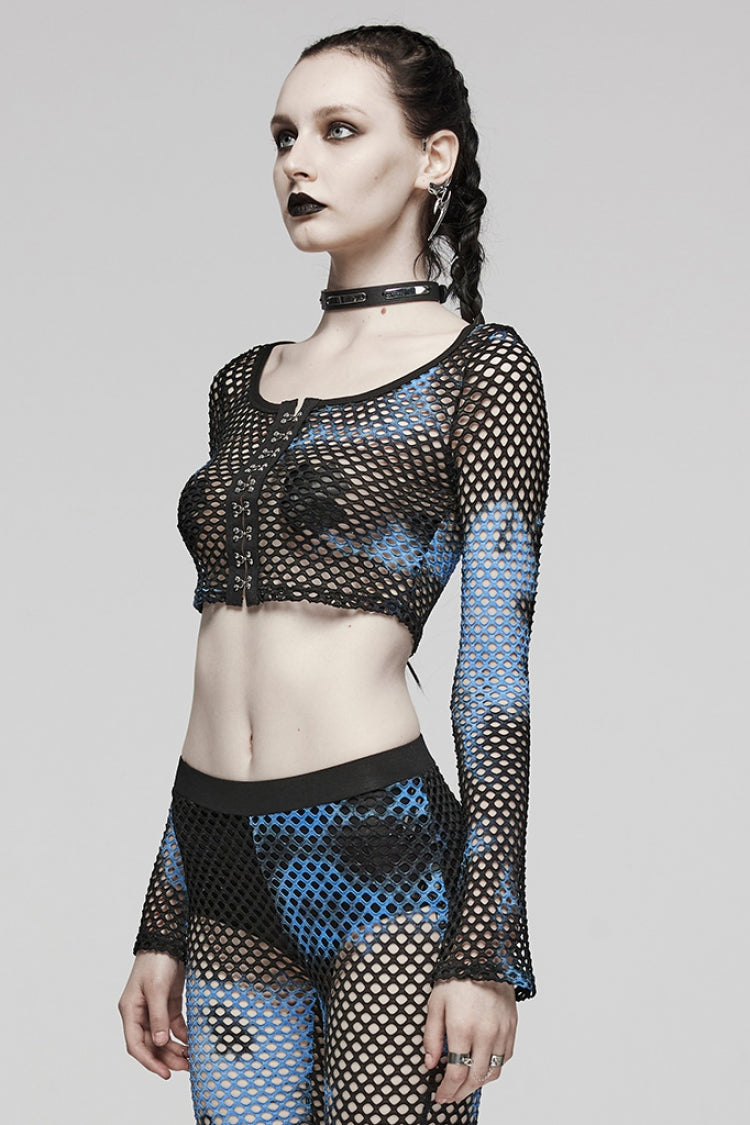 Steampunk Tie-Dyed Tee with Hollow Stitching and Long Sleeves