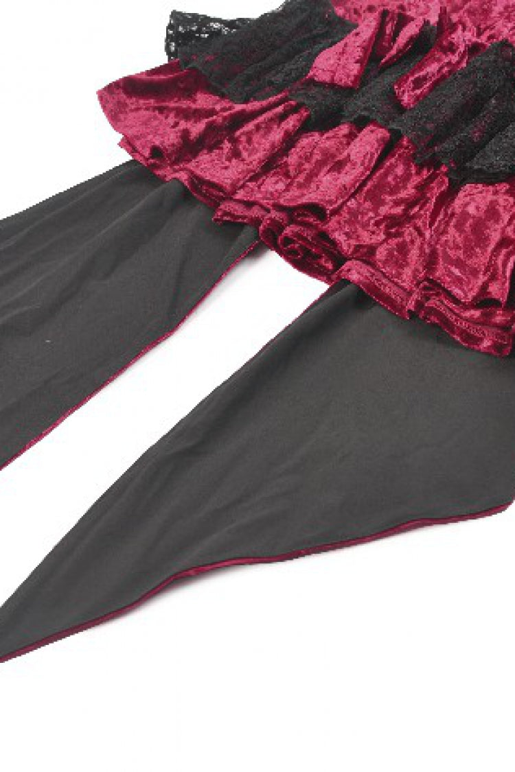 Wine Red Velvet Corset Mini Dress with Pointed Tail