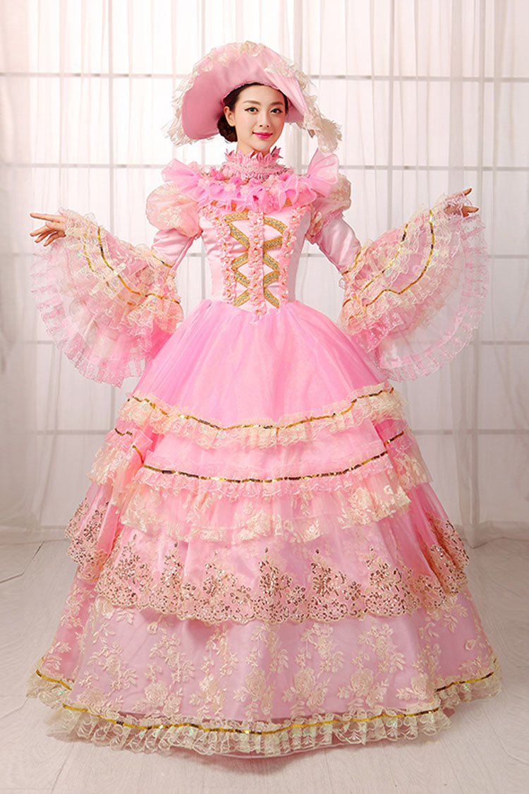 Rose Trumpet Sleeves High Waist Cutout Embroidery Print Multi-Layer Victorian Lolita Ball Gown