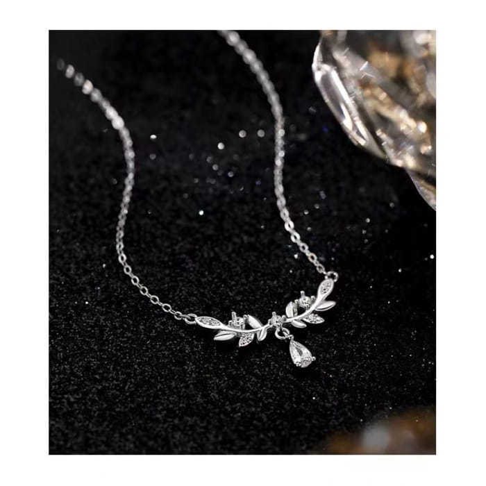 925 Sterling Silver Rhinestone Wheat Necklace