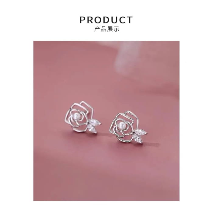 925 Sterling Silver Rose Stud Earring