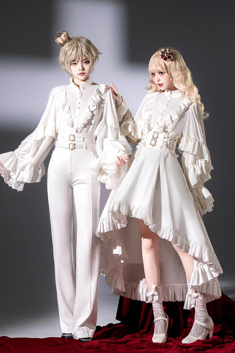 Ivory Ouji Skirt Pants with Ruffled Long Sleeves - Day and Night Song