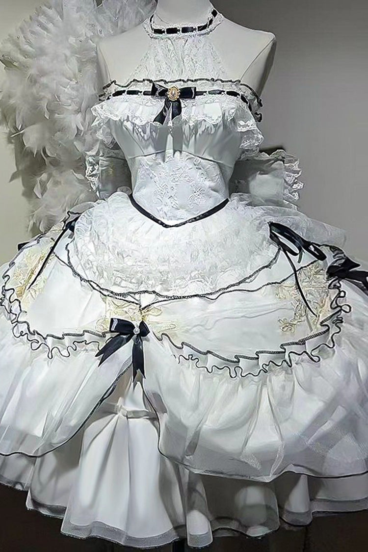 Ivory Plus Size JSK with Ruffled Hem and Bowknots - Cascade Poem