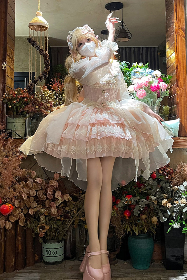Multi-Layered Ruffle Bow Ballet Lolita JSK Dress