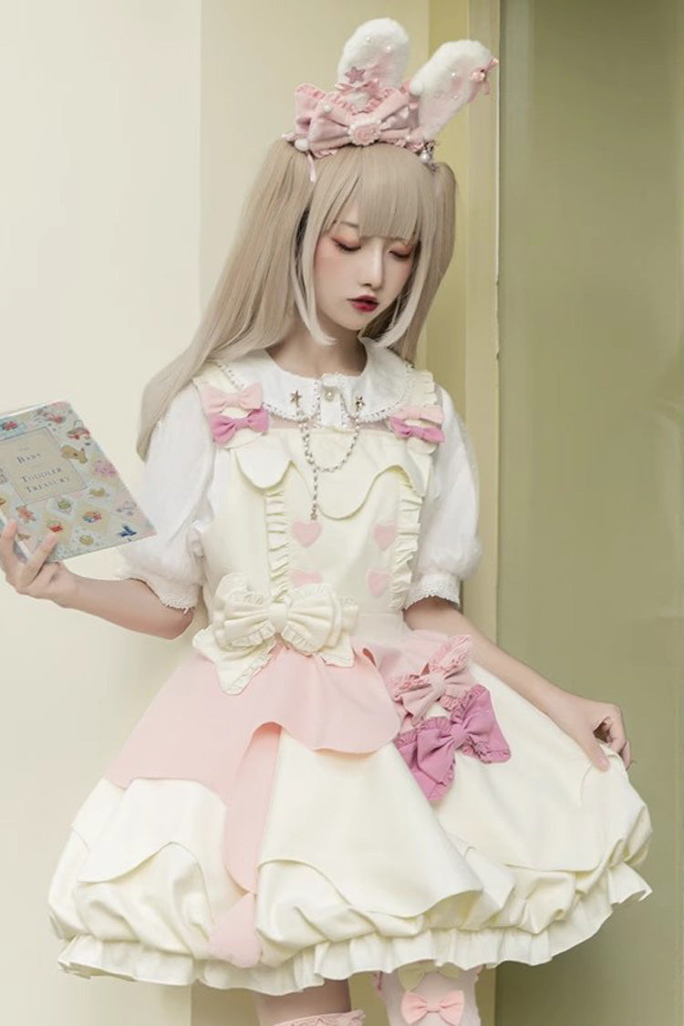 Pink White Sleeveless Ruffle Bow Sweet Lolita Jsk Dress