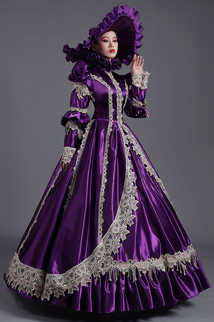Lavender High-Collar Cardigan Ruffled Victorian Prom Dress