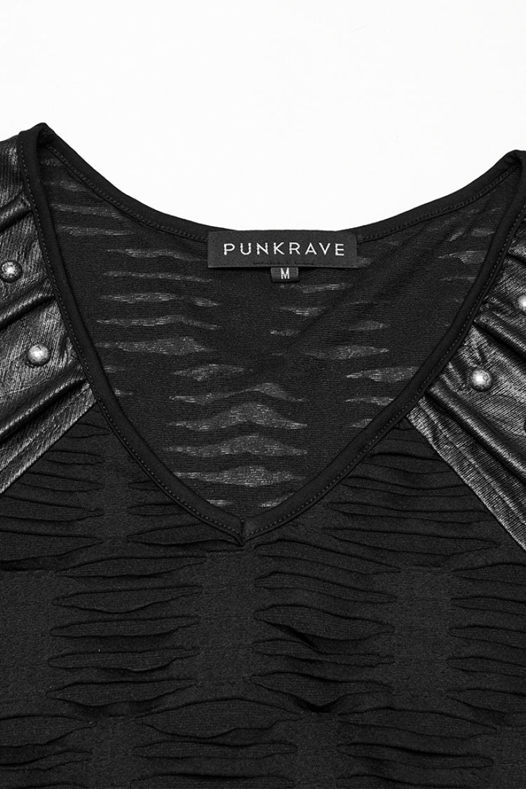 Edgy Punk Tee with Faux Leather Accents and Rivets for Men