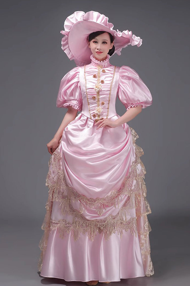 Victorian Princess Gown with Layered Ruffles, European Elegance