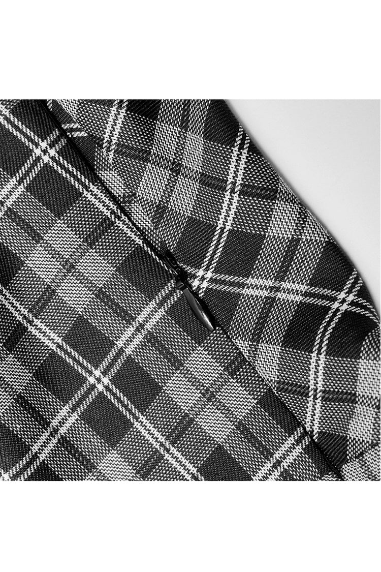 Plaid Front Chest Bow Decoration Punk Slip Dress - White/Black
