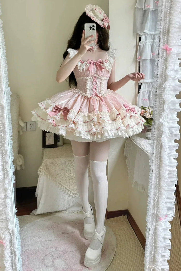 Rose Triple-Layer Bowknot Corset Sweet Princess Ballet Jumper Dress