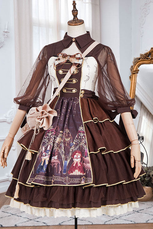 Chocolate Japanese Alchemist Theme Bowknot Multi-Layer Ruffled Classic Lolita JSK